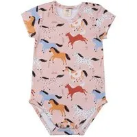 Walkiddy Baby Body GOTS zertifiziert – 95% Bio-Baumwolle, Rosa mit Pferde-Motiv, Kurzarm, weich & bequem | Walkiddy – Produktbild 1 von 1