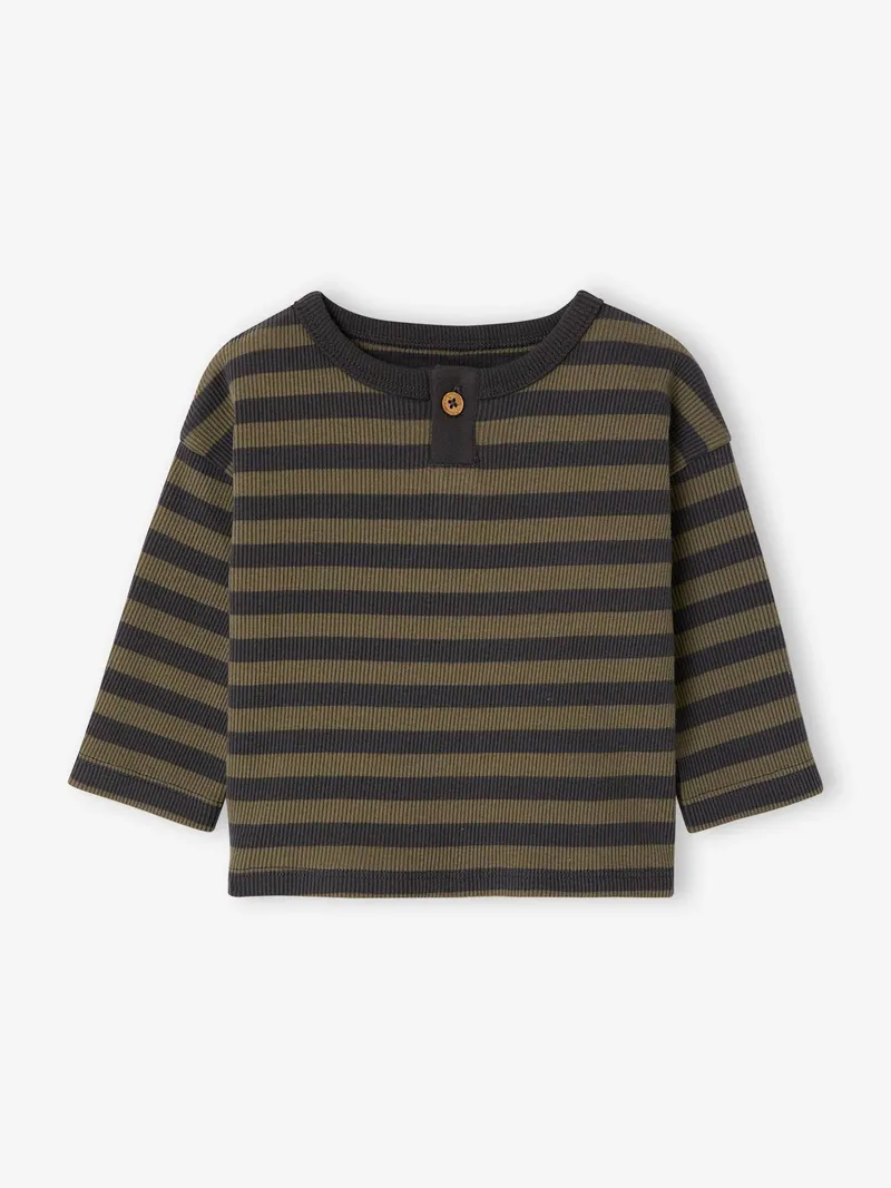 Vertbaudet Ringelshirt Baby, Khaki, – Produktbild 2 von 3