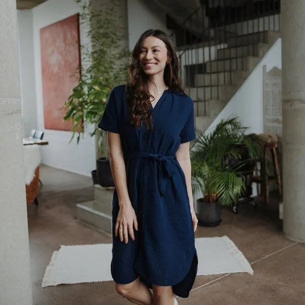 NORDLICHT NORDLICHT Damen Musselin Blusen Kleid aus 100% Bio-Baumwolle ELLA, Blau, – Produktbild 2 von 4