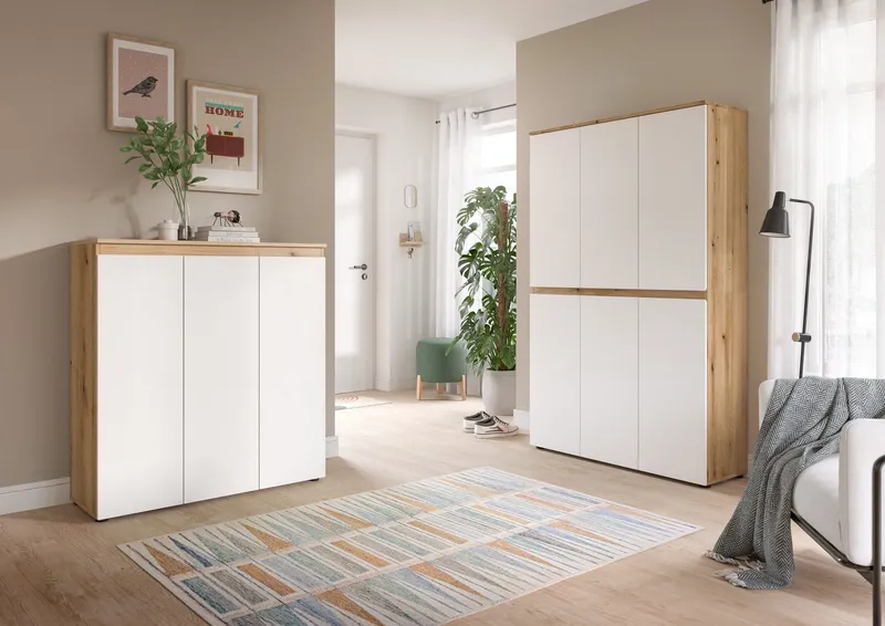 furnling Mehrzweckschrank-Set Sarca - in 5 trendigen Farben, (2-St., bestehend aus Kommode, Universalschrank), 1 Kleiderstange, großzügiger Stauraum durch 28 Fächer, Breite 235 cm, Weiß, – Produktbild 2 von 5