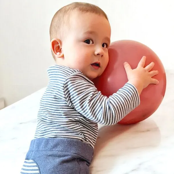 OrganicEra Baby Langarm Bodysuit, gestreift 'OrganicEra' aus Bio Baumwolle, Indigo melange (blau), – Produktbild 2 von 4
