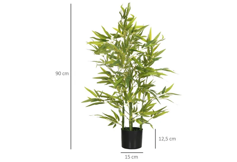 HOMCOM Kunstpflanze Künstliche Pflanzen wie echt, Kunstbambus im Topf Bambus, HOMCOM, Höhe 90 cm, Deko für Wohnzimmer, Schlafzimmer, Garten, Grün, – Produktbild 3 von 4