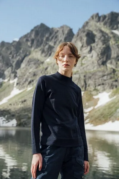 Kopyto Kopyto Damen Strick Pullover Stehkragenpullover aus 100% Merinowolle RWS-zertifiziert Eco, Dunkelblau (blau), – Produktbild 2 von 5