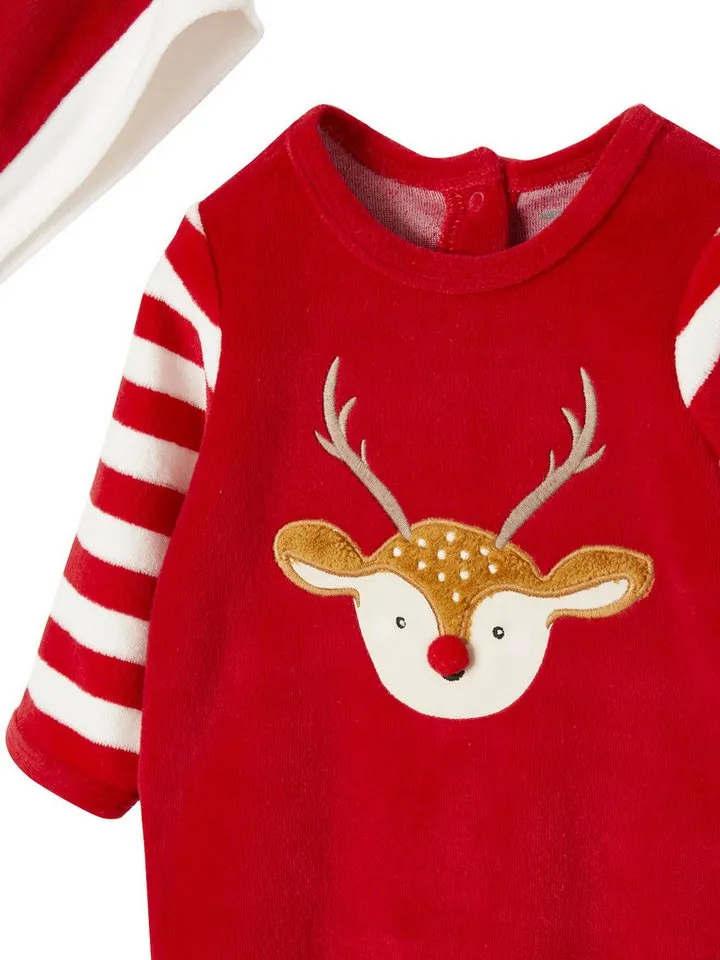Vertbaudet Vertbaudet Schlafoverall Baby Weihnachts-Geschenkset: Strampler & Mütze, Rot, – Produktbild 4 von 4