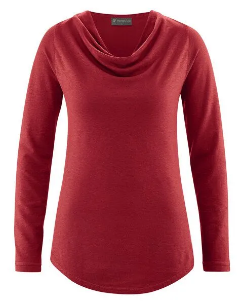 HempAge HempAge Langarmshirt mit Wasserfallkragen Hanf/Lyocell, Ruby (rot), – Produktbild 2 von 4