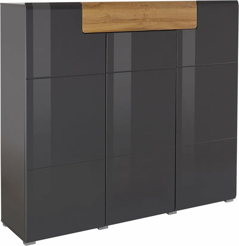 OTTO home Highboard Toledo,Breite 147,5 cm,trendige Hochkommode mit 3 Türen 1SK, Hochschrank mit viel Stauraum, stylische Hochglanzfronten, Schwarz, – Produktbild 5 von 5