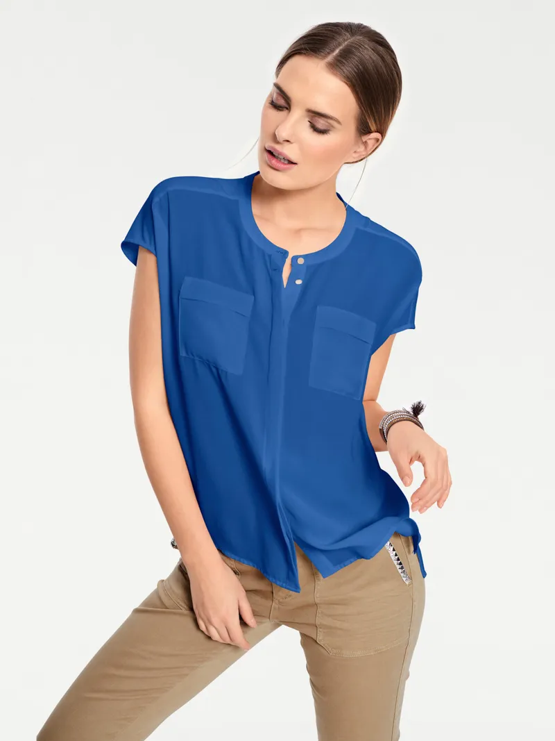 heine Kurzarm-Bluse royalblau, Royalblau, – Produktbild 1 von 3