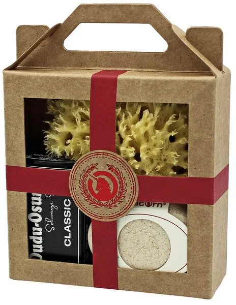 Spa Vivent Spa Vivent Geschenkset Seifendose aus Flüssigholz, Dudu Osun Seife, Naturschwamm, Rot, – Produktbild 2 von 4
