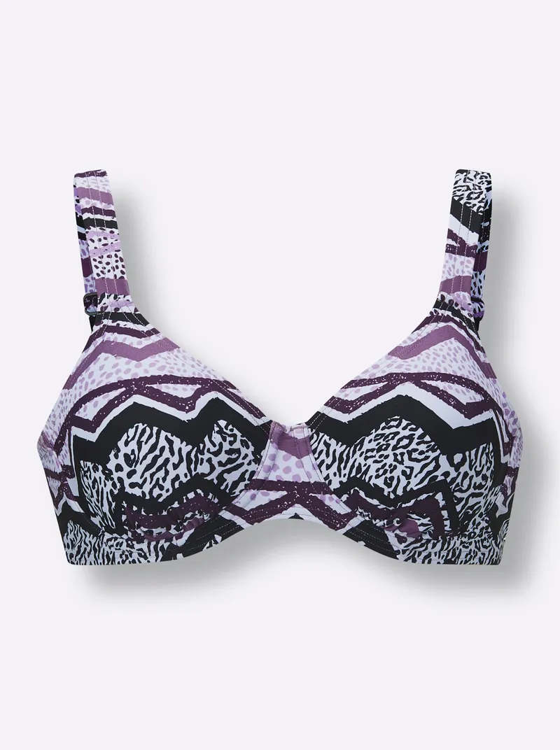 feel good Bikini-Oberteil violett-schwarz-bedruckt, Violett-schwarz-bedruckt, – Produktbild 1 von 2