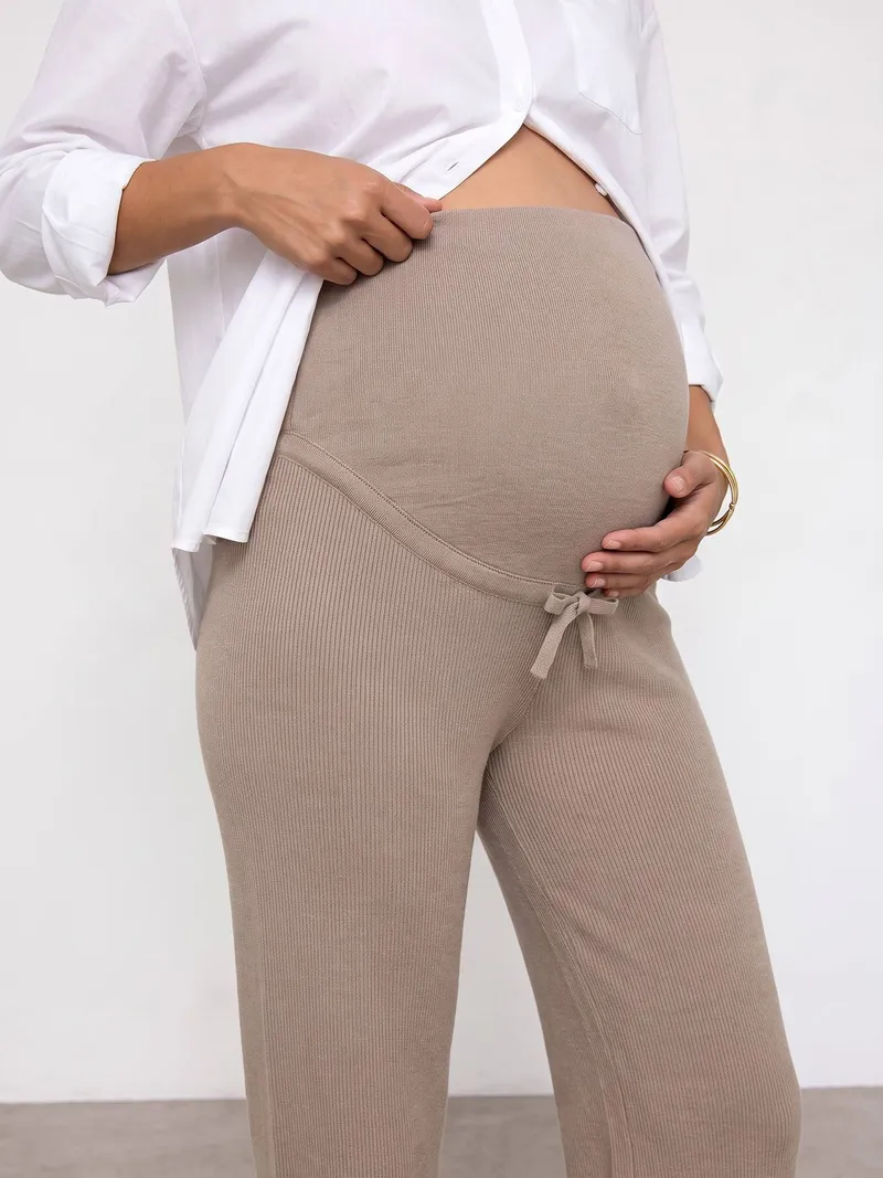 Vertbaudet Vertbaudet Weite Hose aus Rippstrick für Schwangerschaft & Stillzeit, Beige, – Produktbild 4 von 4