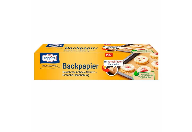 Toppits Toppits Backpapier Toppits Backpapier - 1 x 100 m Rolle, Antihaft, mit Abreiß-Säge, Rutschfest, FSC zertifiziert – Produktbild 1 von 3