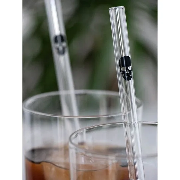 Contento Contento Glastrinkhalm 21 cm lang, 4 Stück, Totenkopf, mit Bürste – Produktbild 3 von 4