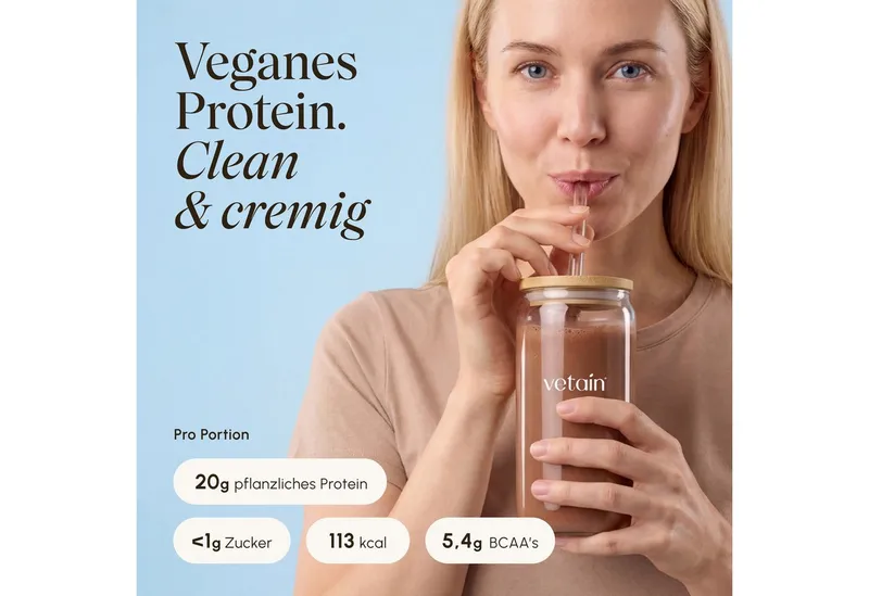 VETAIN Protein Pulver Vegan - Bio Protein Pulver, 540 g, Fermentiertes Erbsenprotein, ohne Stevia, Sucralose & Aspartam – Produktbild 3 von 8