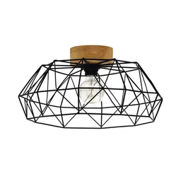 EGLO EGLO Deckenleuchte PADSTOW Deckenlampe, Stahl und Holz, E27, IP20, Wohnzimmerlampe, Lampe, ohne Leuchtmittel, Wand-/Deckenleuchte, H20,5 x Ø45,5 cm, schwarz, natur, 1X60W exkl. – Produktbild 1 von 1