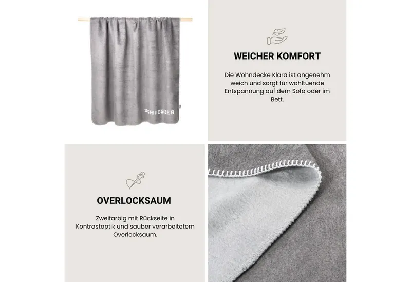 Schiesser Wohndecke Kuscheldecke Klara in Wendeoptik - Baumwoll-Mix - warm und flauschig, Schiesser, OEKO-TEX® MADE IN GREEN, Grau, – Produktbild 4 von 5