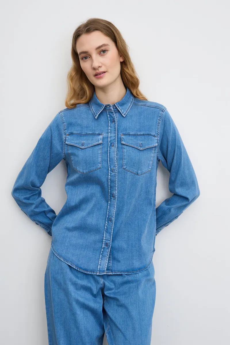 LAURIE LAURIE Damen vegan Denim Hemd Vitta Ls Washed Blue Denim, Blau, – Produktbild 2 von 2