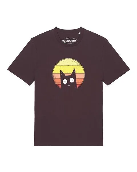 watapparel watapparel T-Shirt Unisex Sunset Cat, Red brown, – Produktbild 1 von 2