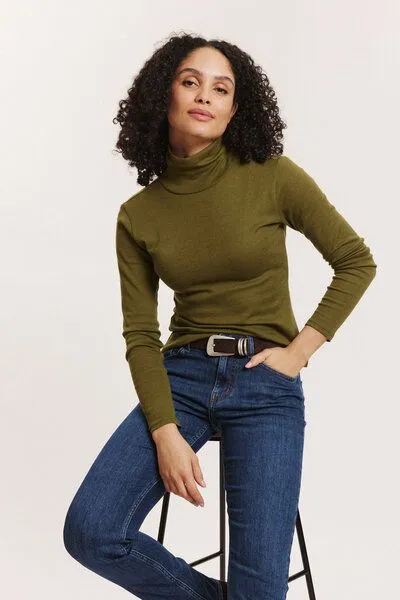 Tranquillo Tranquillo Longsleeve Marryy aus Biobaumwolle, Olive, – Produktbild 3 von 7
