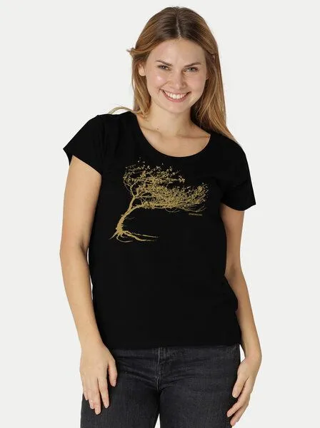 Peaces.bio - handbedruckte Biomode Peaces.bio - handbedruckte Biomode Bio-Damen-Loosefit-T-Shirt Windy Tree, Bordeaux, – Produktbild 1 von 3