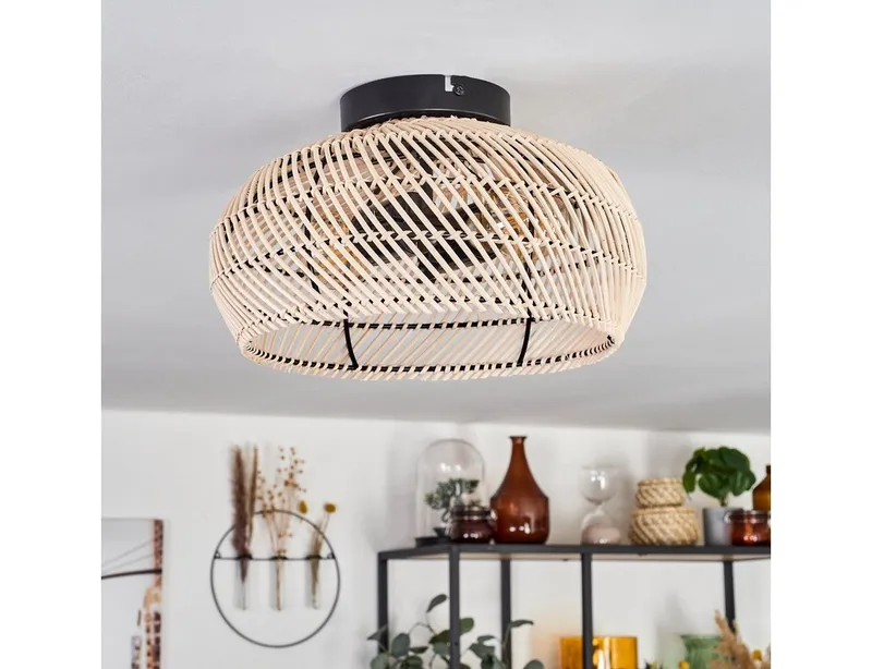 hofstein Deckenleuchte moderne Deckenlampe aus Metall/Bambus in Schwarz/Natur/Dunkelbraun, ohne Leuchtmittel, Deckenleuchte, Lichteffekt, Ø 30cm, 3xE27, ohne Leuchtmittel, Beige|schwarz, – Produktbild 2 von 5