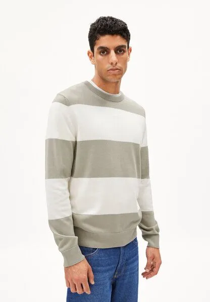 ARMEDANGELS ARMEDANGELS LOUKAA STRIPES Herren Pullover aus Bio-Baumwolle, Seagreen-light oatmilk, – Produktbild 1 von 4
