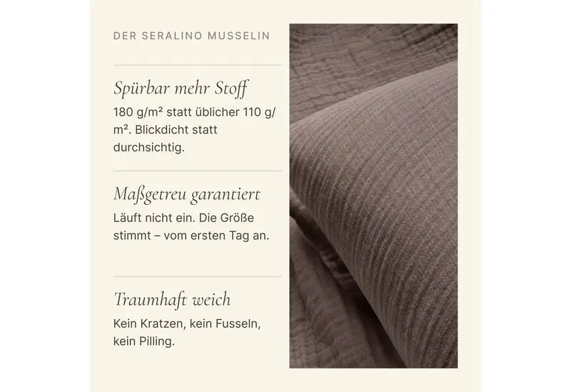Seralino Bettwäsche aus Musselin (100% Bio Baumwolle) inkl. 80x80 Kissenbezug, blickdicht, besonders weich, bügelfrei, formstabil, verdeckter Reißverschluss, Grau, – Produktbild 4 von 5