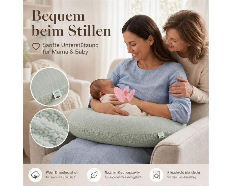 SEI Design Stillkissenbezüge Stillkissenbezug Musselin Teddyplüsch 190 x 35cm Mint, Stillkissenbezug XXL Musselin Bio-Baumwolle + Taddyplüsch extra weich, Grün, – Produktbild 5 von 5