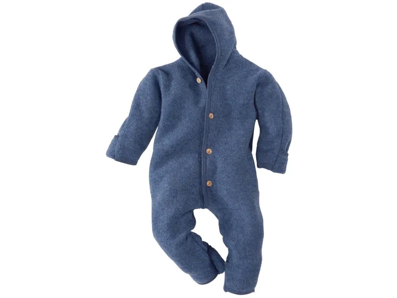 Engel natur Engel Natur Baby Kapuzenoverall Bio-Merinowolle Fleece melange-blau Gr. 74/80, Blau, – Produktbild 1 von 2