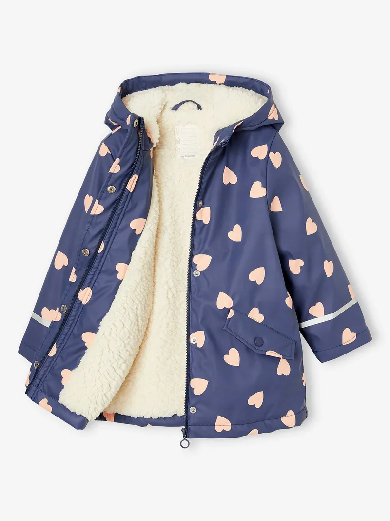 Vertbaudet Warme Regenjacke mit Teddyfleece-Futter Mädchen, Indigo-blau, – Produktbild 2 von 4