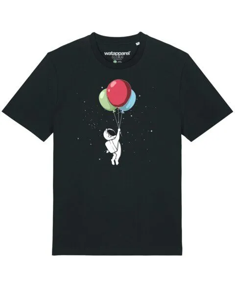 watapparel watapparel T-Shirt Unisex Little Balloon Astronaut, Black, – Produktbild 1 von 3