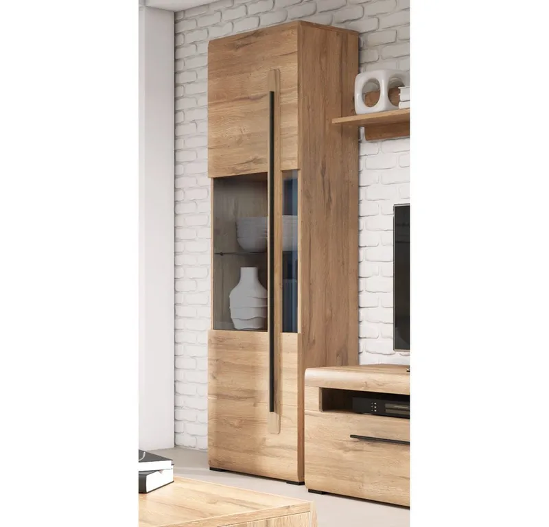 Lomadox Vitrine TURDA-83 nschrank Eiche Grandson Nb. moderner Stil, B/H/T: ca. 60/204/39 cm, Braun, – Produktbild 3 von 5