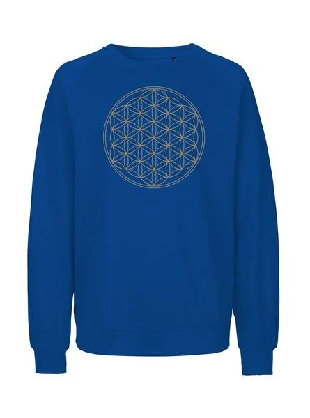 Peaces.bio - handbedruckte Biomode Peaces.bio - handbedruckte Biomode Bio Herren Sweatshirt Die Blume des Lebens, Königsblau, – Produktbild 1 von 2