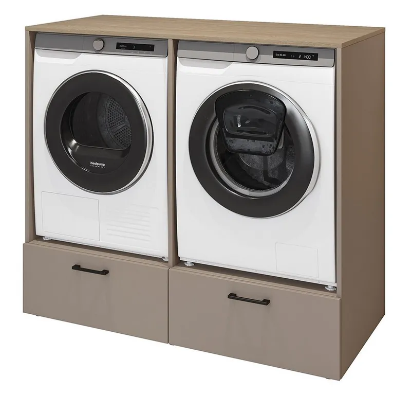 Lomadox Umbauschrank RISAN-83 beige greige Eiche Dekor 132 cm breit modern Metallgriffe Schubladen, Beige|braun, – Produktbild 3 von 5