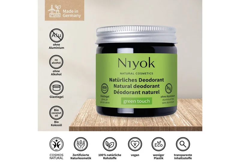 Niyok Niyok Deo-Creme 2-in-1 anti-transpirant, Schutz vor Geruch & Schweiß, ohne Alluminium, Green Touch, Deodorant Creme Unisex, Feste Deo Creme – Produktbild 3 von 5