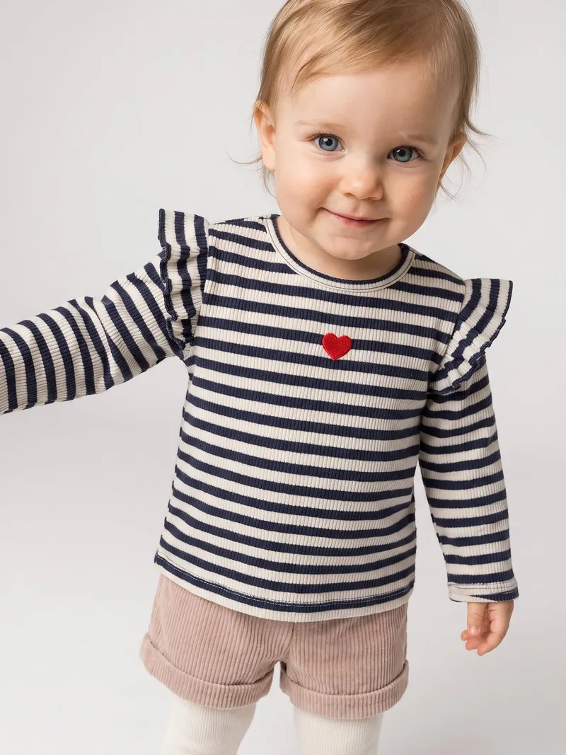 Vertbaudet Baby Shirt mit Volants und Herz-Stickerei, Vanille, – Produktbild 2 von 4