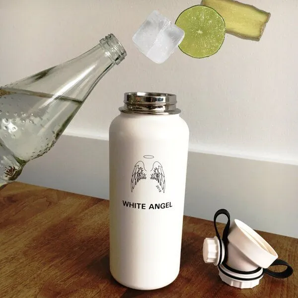 JN JuNiki's JN JuNiki's Exklusive JuNiki´s Trinkflasche XL aus Edelstahl Vakuum-isoliert 1L/32oz – limitierte Sonderedition „White Angel“ – Produktbild 3 von 4