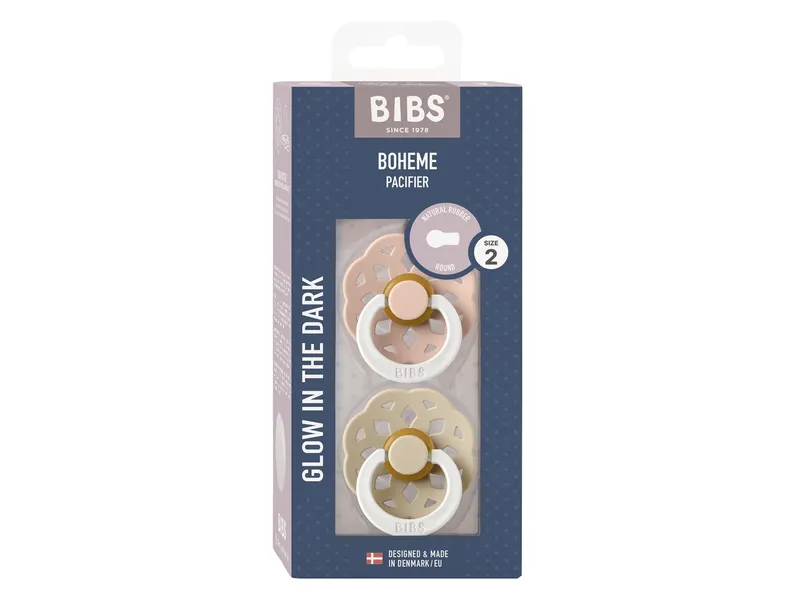 BIBS BIBS Nacht Schnuller Naturlatex Boheme 2er Pack kirschförmig 6-18 Monate, Rosa, braun, – Produktbild 2 von 2