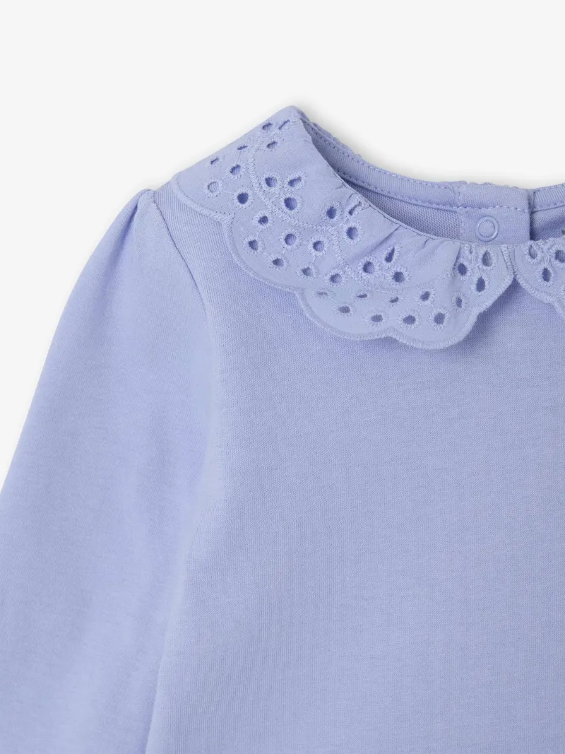 Vertbaudet Baby Shirt Kragen mit Lochstickerei, Blau, – Produktbild 3 von 4