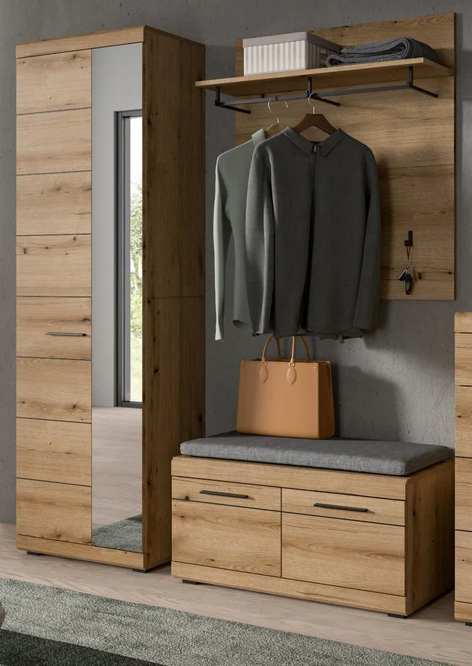 Inn.Furn Garderoben-Set Shawn, (Flurgarderobe in Evoke Eiche Dekor, 3-teilig, 165 x 197 cm), einrichtbar als Schuhschrank oder Garderobenschrank, Beige, – Produktbild 2 von 5