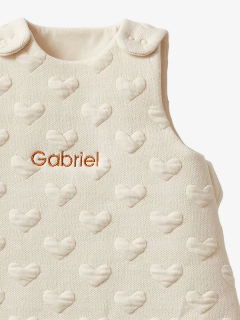 Vertbaudet Ärmelloser Baby Schlafsack JACQUARD TOG 2, Wollweiß herzen, – Produktbild 2 von 3