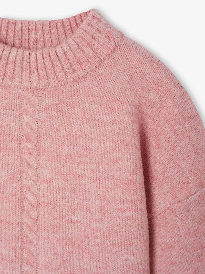 Vertbaudet Mädchen Pullover Boxy-Fit mit Zopfmuster vorn 42% Recycling-Polyester GRS-zertifiziert, Rosa, – Produktbild 2 von 2