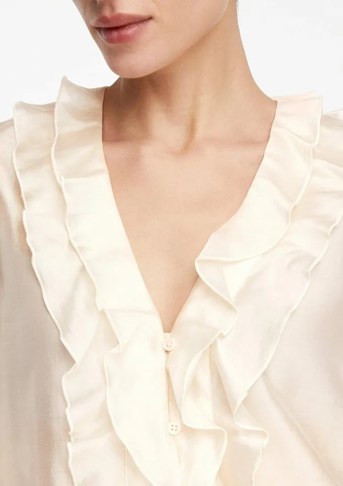 comma comma Langarmbluse Bluse Lyocell-Bluse mit Volants, Beige, – Produktbild 4 von 5