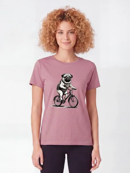 watapparel watapparel T-Shirt Frauen Mops auf Fahrrad, Lilac dream, – Produktbild 2 von 2