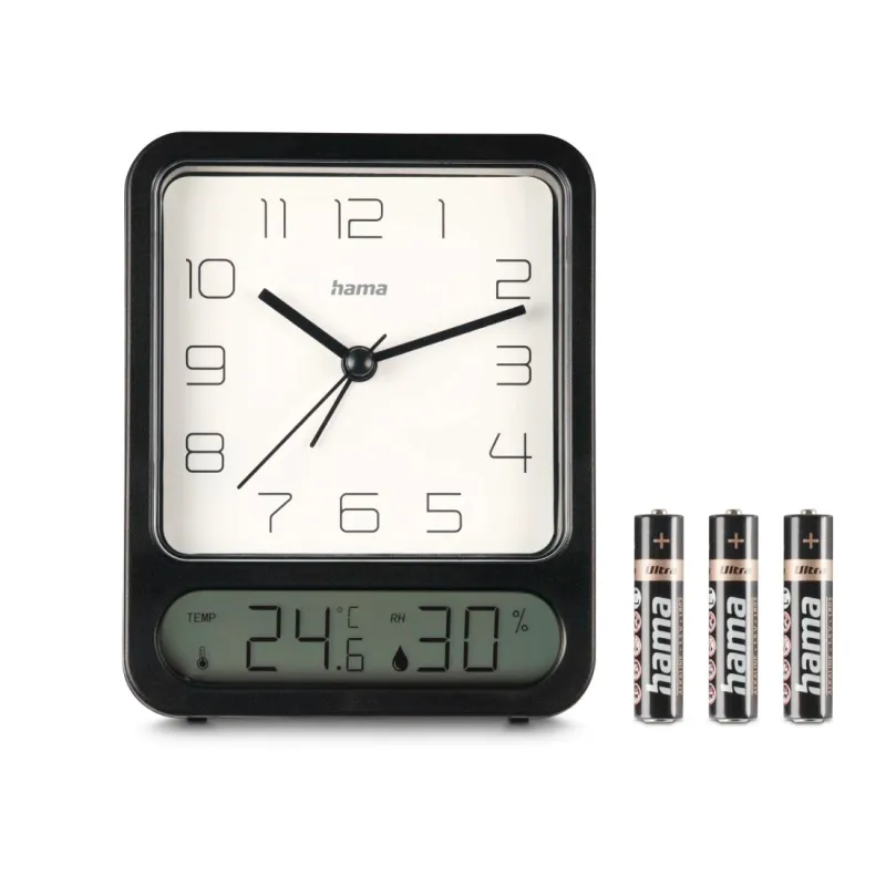 Hama Hama Wecker "Pag", mit Thermometer/Hygrometer, ohne Ticken, Schwarz, – Produktbild 4 von 5