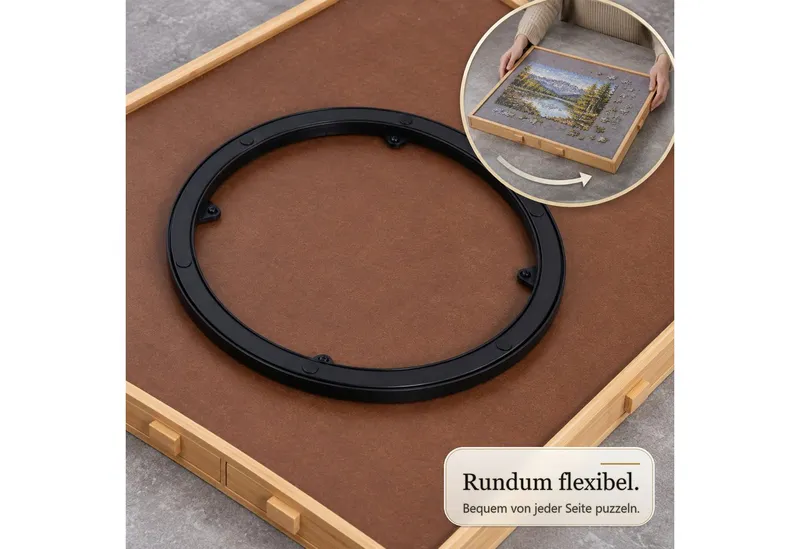 Kubus Puzzleunterlage Harrison drehbares Puzzletisch aus MDF Bambus mit 4 oder 6 Schubladen, (Einzelartikel, 2000-tlg., 1-teilig), Schubladen einzeln herausziehbar, für 1000 bis 2000 Puzzleteile, Holzoptik - 6 schubladen, – Produktbild 3 von 4