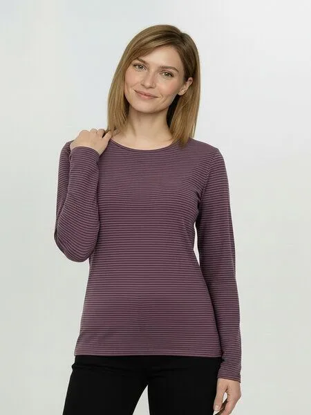 GreenBomb GREENBOMB Basic Yummy - Sportliches Longsleeve aus Bio-Baumwolle / GOTS / Fair & Vegan, Lila (moorberry stripes), – Produktbild 1 von 4