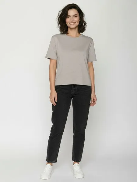 GreenBomb GREENBOMB Basic Nova - Kastiges T-Shirt aus Bio-Baumwolle / GOTS / Fair & Vegan, Grau (sandstone), – Produktbild 3 von 4