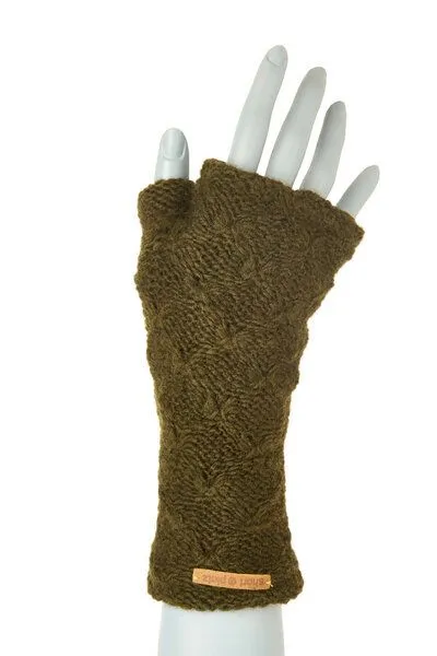 short'n'pietz short'n'pietz Schurwollhandstulpen mit Rautenstrickmuster, handgestrickt, Grün, – Produktbild 1 von 1