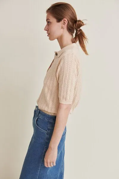 Basic Apparel Basic Apparel Tricia Kurzarmpulli aus Bio-Baumwolle, Ecru, – Produktbild 3 von 4