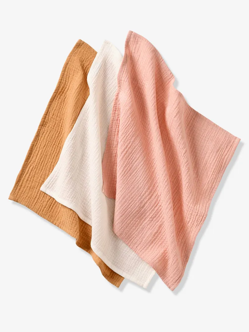 Vertbaudet 3er-Pack einfarbige Baby Wickeltücher aus Musselin set, Set rosa, – Produktbild 3 von 4